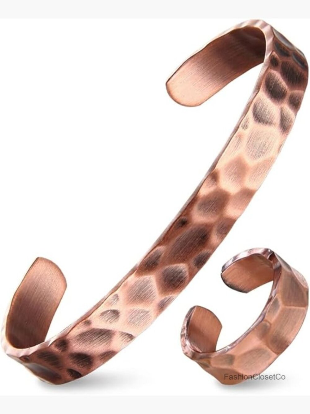 Solid Copper Hammered Cuff Bracelet & Ring Set Unisex
